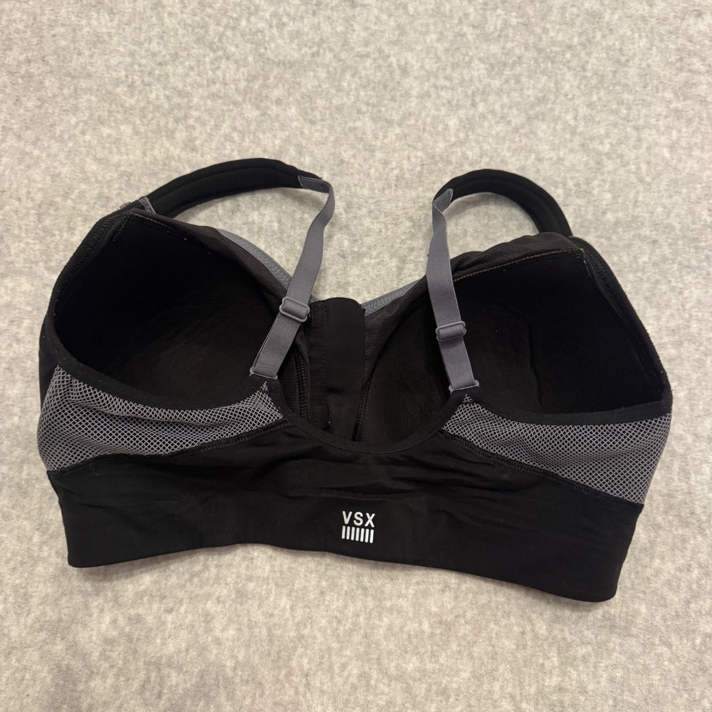 Victoria Secret VSX Sport Front Zip High Impact Sports Bra Black 34D Mesh Trim - Picture 4 of 8